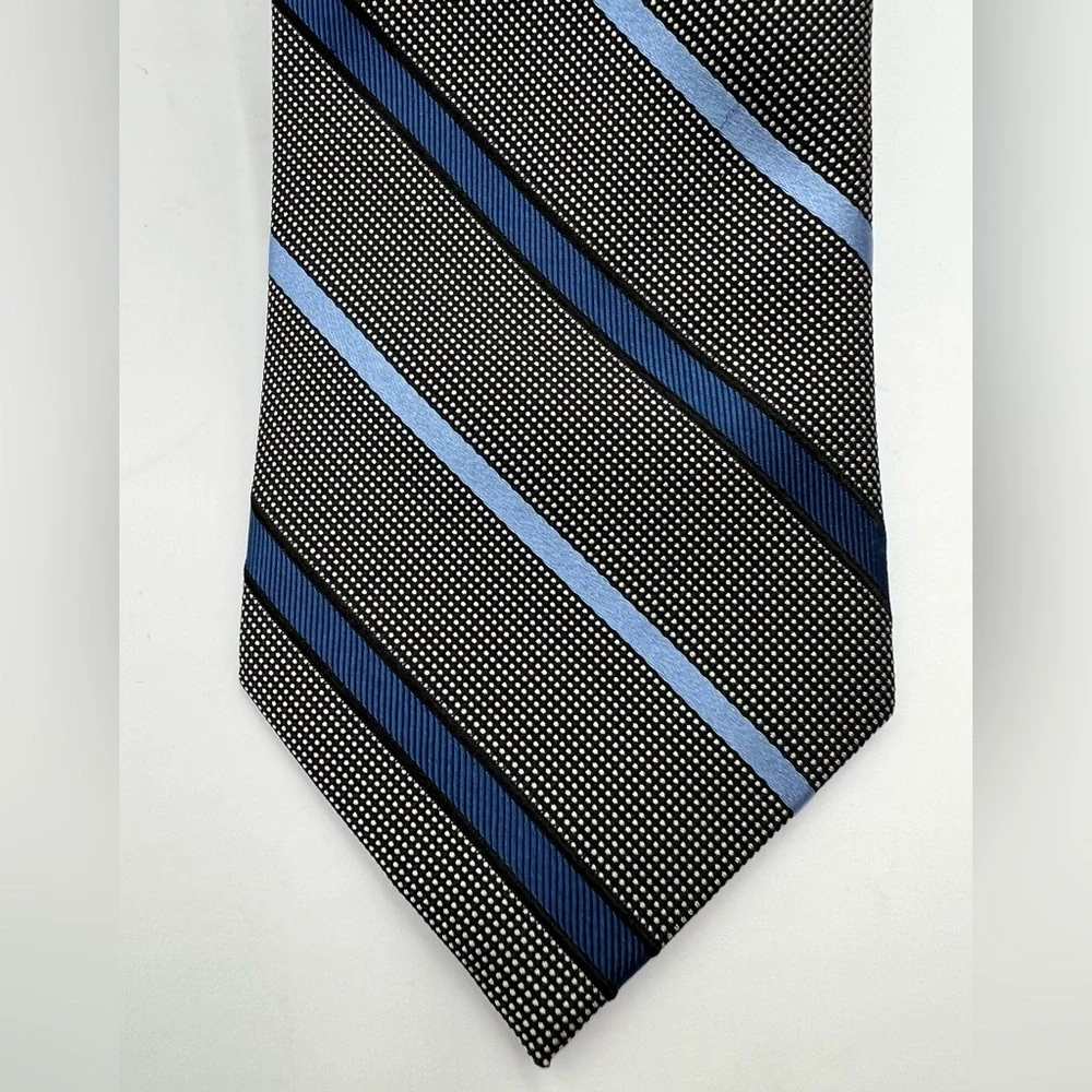Forsyth Mens Silk Tie Black Blue Diagonal Striped Micro‎ Dot Hand Sewn